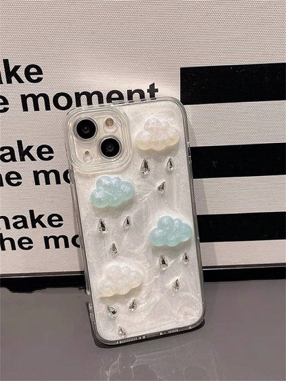 Crystal Cloud Phone Case Compatible With 14 Pro Max, 12 Pro, 13, 11, 8 Plus, 7 Plus, Protective Shockproof Soft Slim TPU Back Cover Skin, Jewelry Style Clear Phone Shell Mobile Accessory, Anti-Scratch