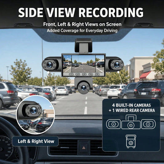 Curear 5-Lens Panoramic Car Dash Cam Front 1080P, 4 Aux 480P Cameras, G-Sensor Lock HD Display, Sturdy Modern Body, 360 Blind Spot Coverage For Daily Commuters, No Memory Card