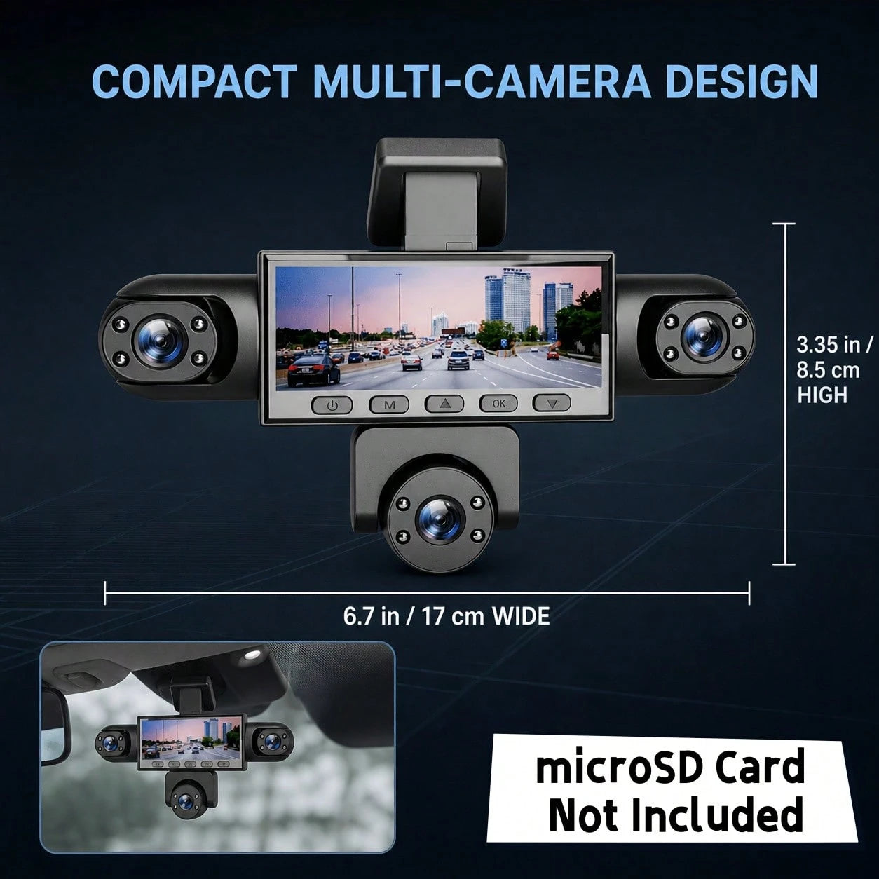 Curear 5-Lens Panoramic Car Dash Cam Front 1080P, 4 Aux 480P Cameras, G-Sensor Lock HD Display, Sturdy Modern Body, 360 Blind Spot Coverage For Daily Commuters, No Memory Card