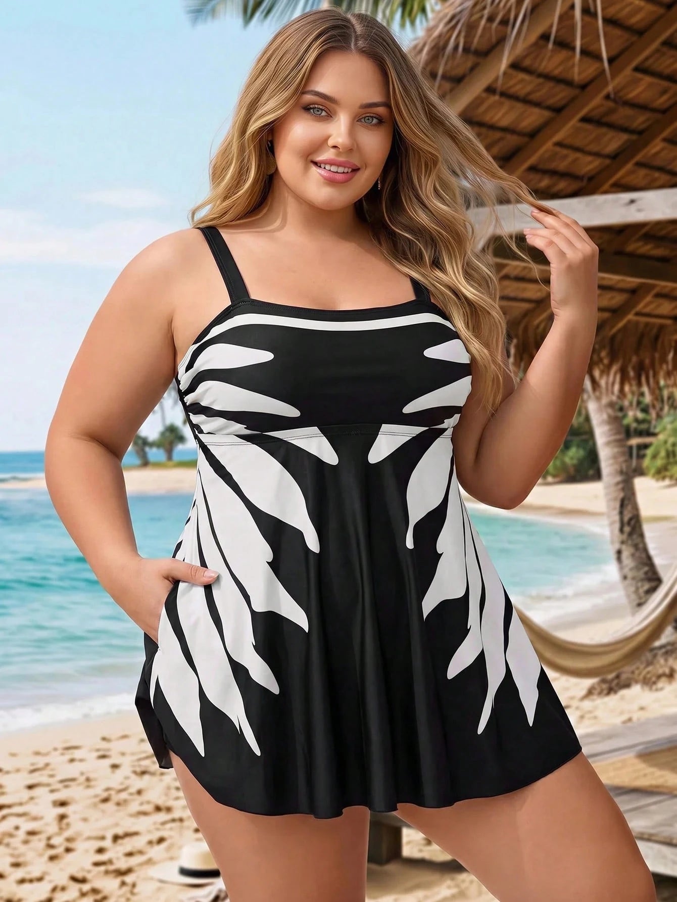 CURVE+ 2026 New Plus Size Women's Leaf & Floral Print Swim Dress
