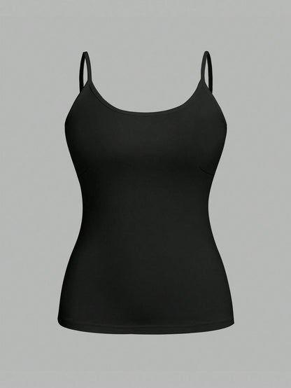 CURVE+ 4pcs/Set Plus Size Women Plain Casual Camisole/Spaghetti Strap Tank Tops,Valentine Day