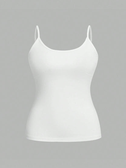 CURVE+ 4pcs/Set Plus Size Women Plain Casual Camisole/Spaghetti Strap Tank Tops,Valentine Day