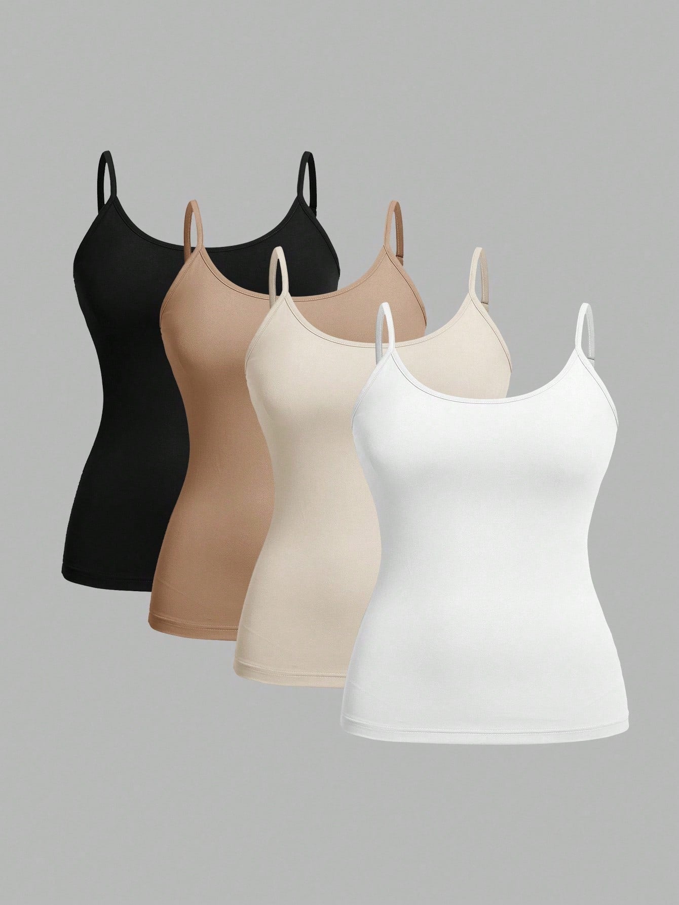 CURVE+ 4pcs/Set Plus Size Women Plain Casual Camisole/Spaghetti Strap Tank Tops,Valentine Day
