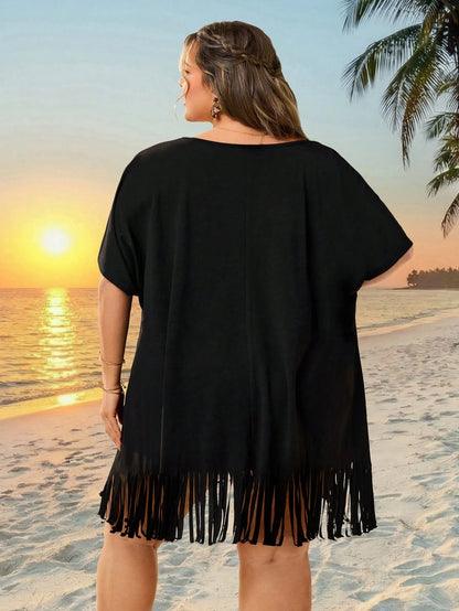 CURVE+ Curve Size US22Music Festival, Seaside Vacation, Bohemia Women's V-Neck Printed Loose Beach Cover-Up Top, Suitable For Summer Plus Bathing Suits Women