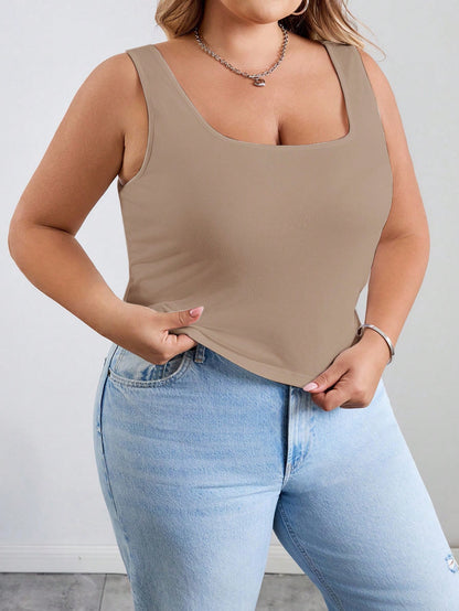 CURVE+ Curves Plus Size/Chool Clothes/Back To School Clothes /Back To School3pcs Size Women's Casual Round Neck Camisoles 3 Packs Crop Tops Tank Pack Women