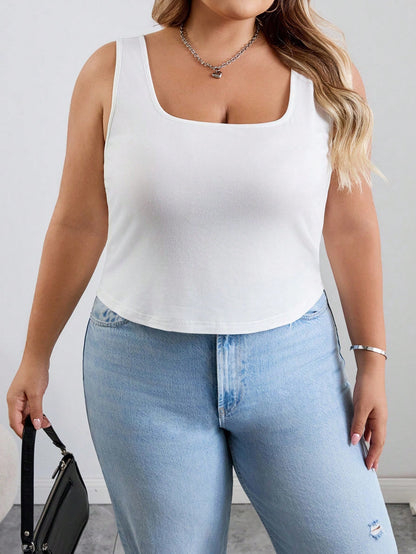 CURVE+ Curves Plus Size/Chool Clothes/Back To School Clothes /Back To School3pcs Size Women's Casual Round Neck Camisoles 3 Packs Crop Tops Tank Pack Women