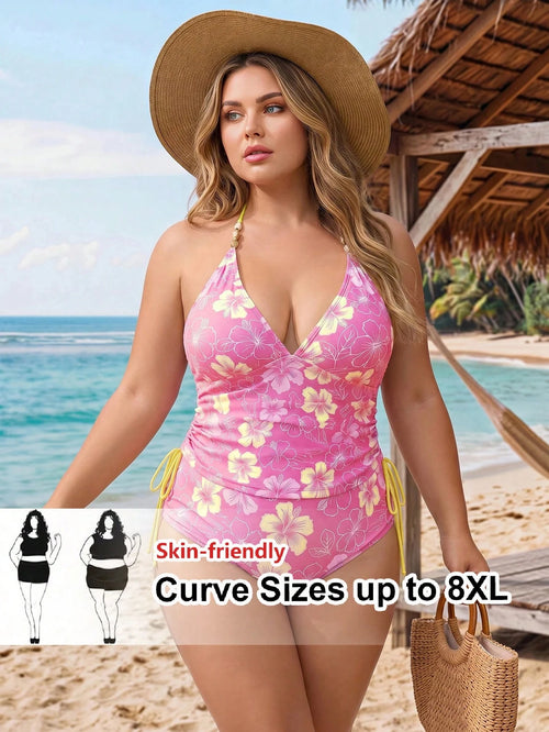 CURVE+ Plus Size Pink Tankini Set Vacation Summer