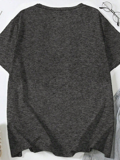 CURVE+ Women's Music Festival Tape-Printed T-Shirt With A Round Neck And Short Sleeves, Plus Size Women's Pattern-Printed Short-Sleeved T-Shirt.