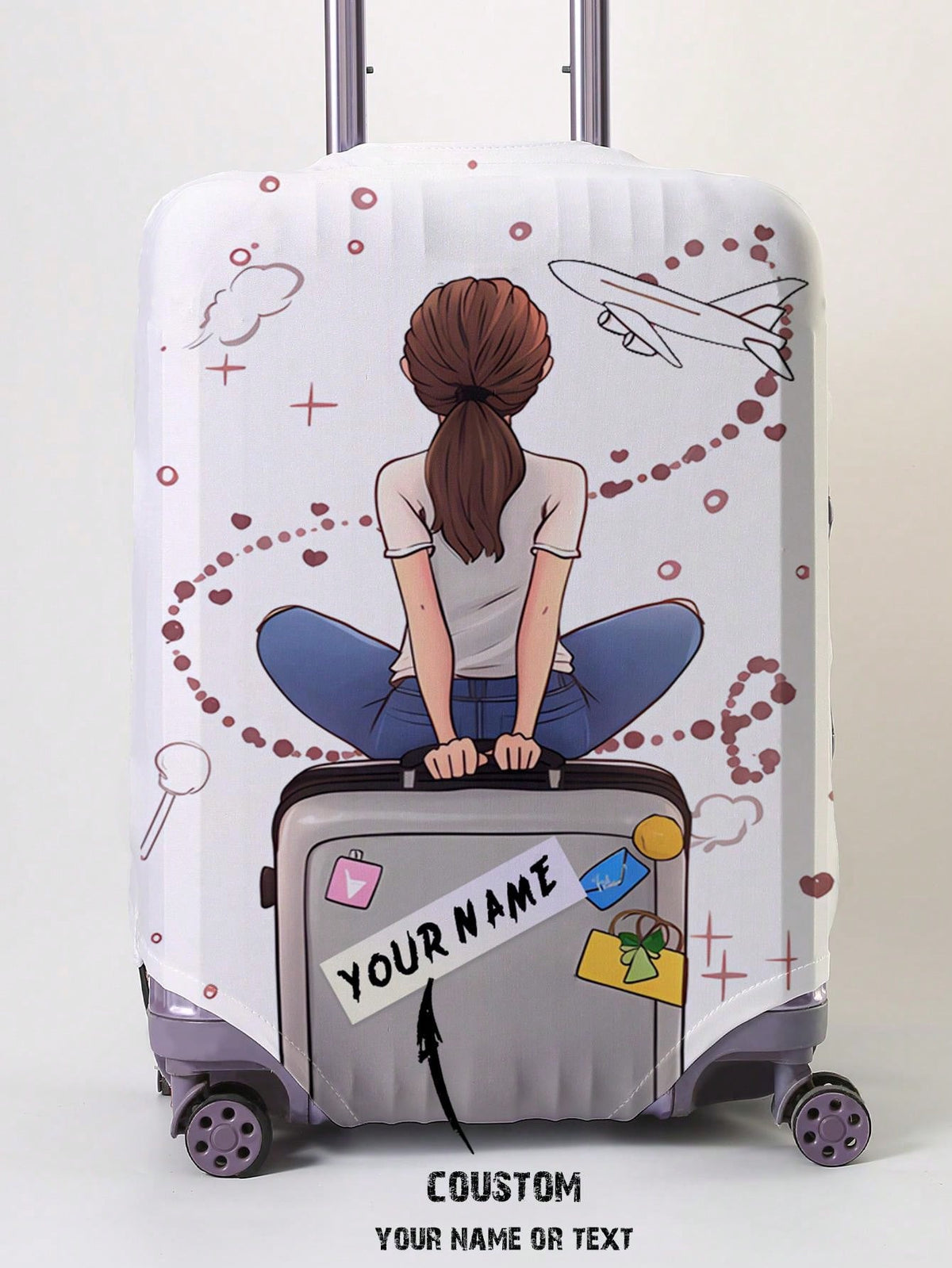 Custom 18-32" Elastic Luggage Cover, Personalized Name/ Custom Text Print, Dustproof Scratch-Resistant Travel Protector An Ideal Choice For Travel