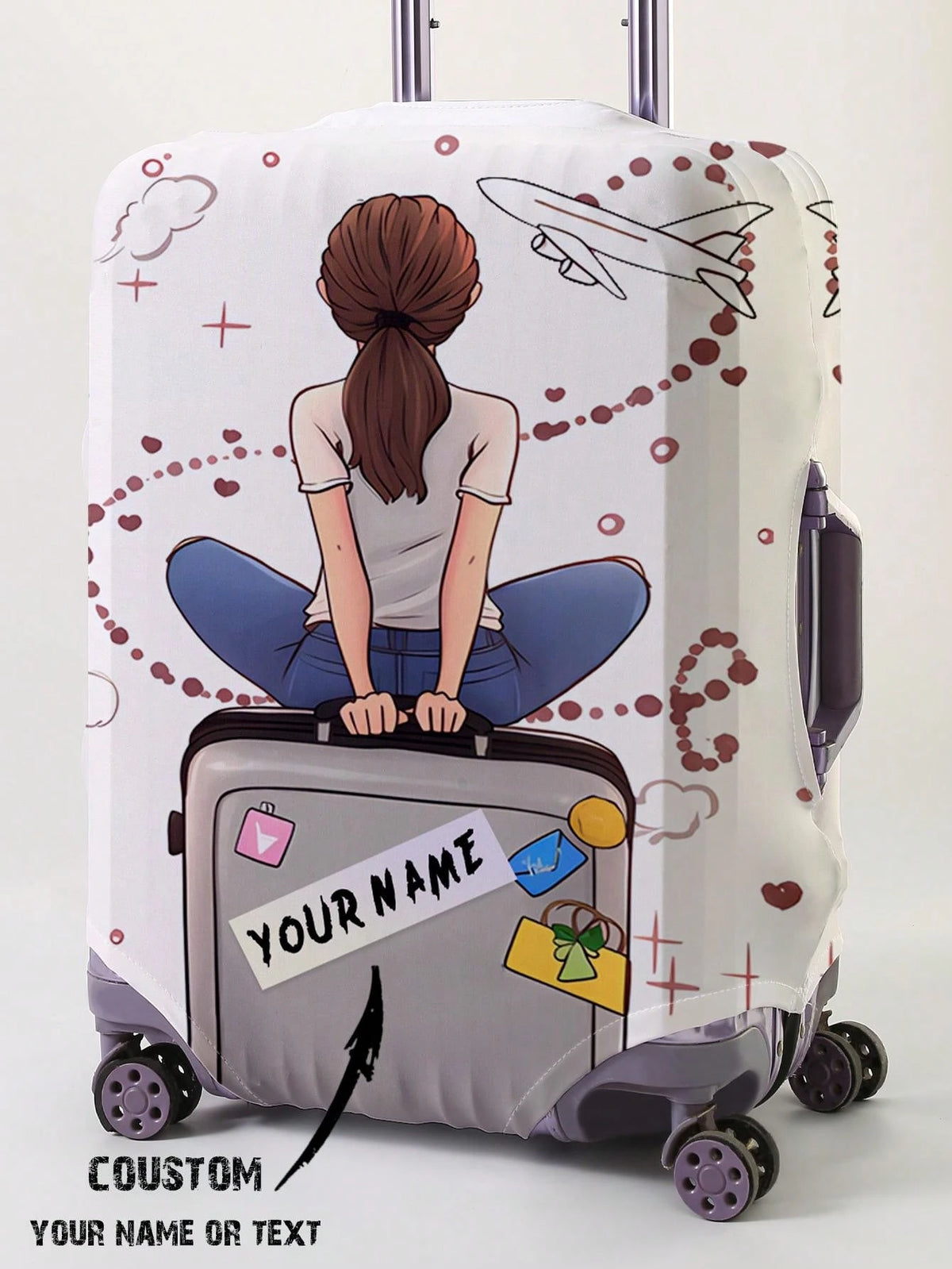 Custom 18-32" Elastic Luggage Cover, Personalized Name/ Custom Text Print, Dustproof Scratch-Resistant Travel Protector An Ideal Choice For Travel