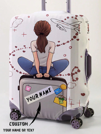 Custom 18-32" Elastic Luggage Cover, Personalized Name/ Custom Text Print, Dustproof Scratch-Resistant Travel Protector An Ideal Choice For Travel