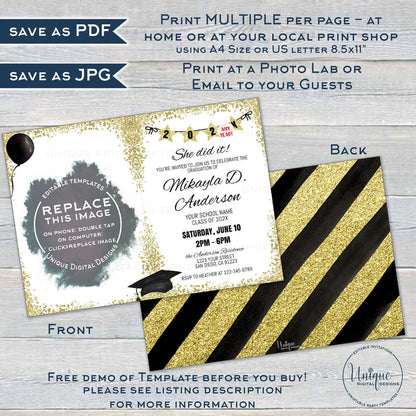 Custom Hairstyle, Editable Graduation Announcement, Girls Class of 2021 Grad Invite, Phone Text High School College Graduate Digital INSTANT