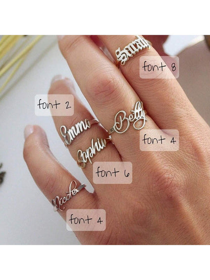 Custom Name Rings For Women Men Personalized Name Ring Opening Adjustable Stainless Steel Gold Plated Ring Christmas Jewelry Gift For Her Mom Bridesmaid, Father's Day, Wedding, Daily Wear, For Teenage