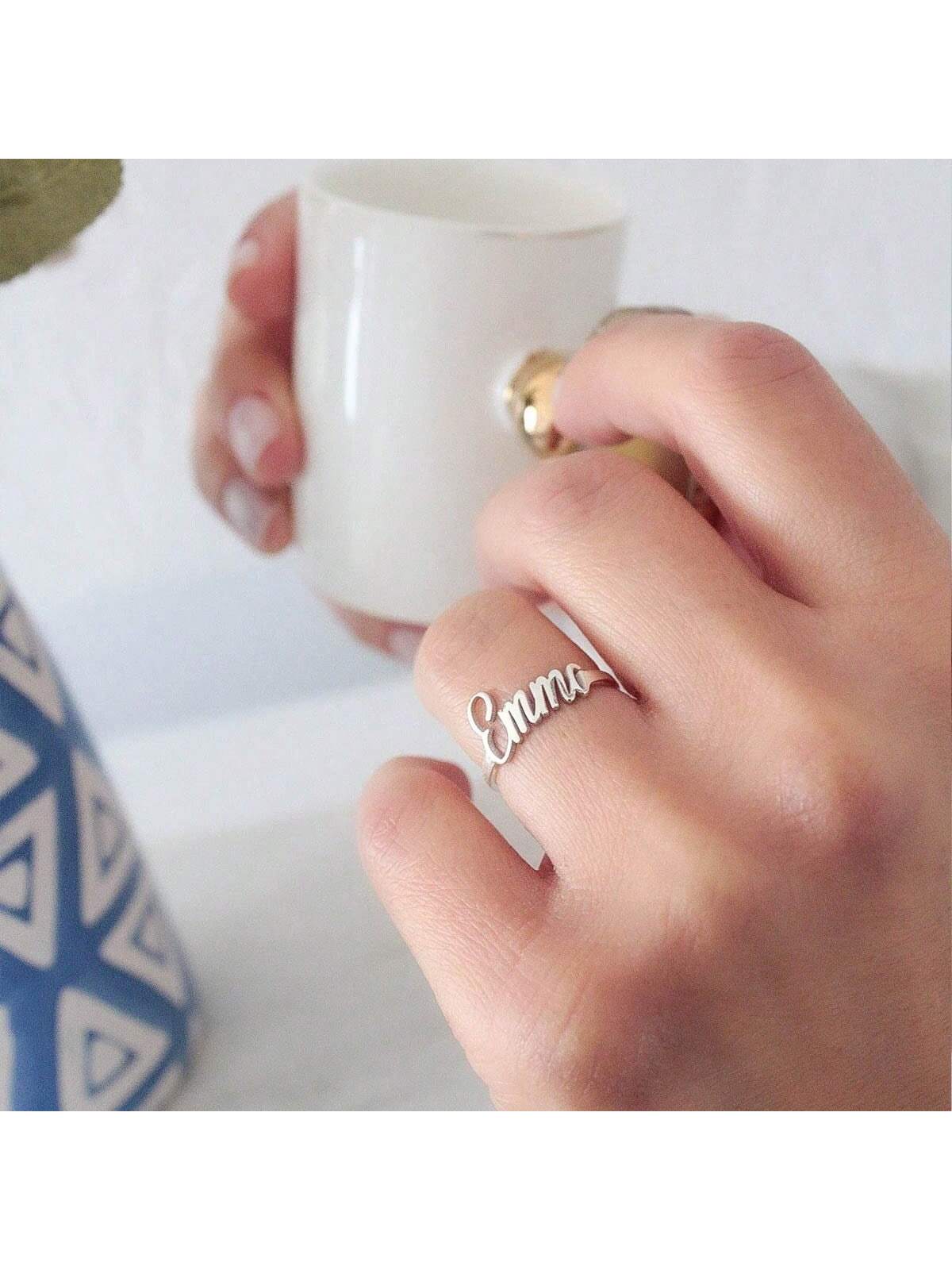 Custom Name Rings For Women Men Personalized Name Ring Opening Adjustable Stainless Steel Gold Plated Ring Christmas Jewelry Gift For Her Mom Bridesmaid, Father's Day, Wedding, Daily Wear, For Teenage