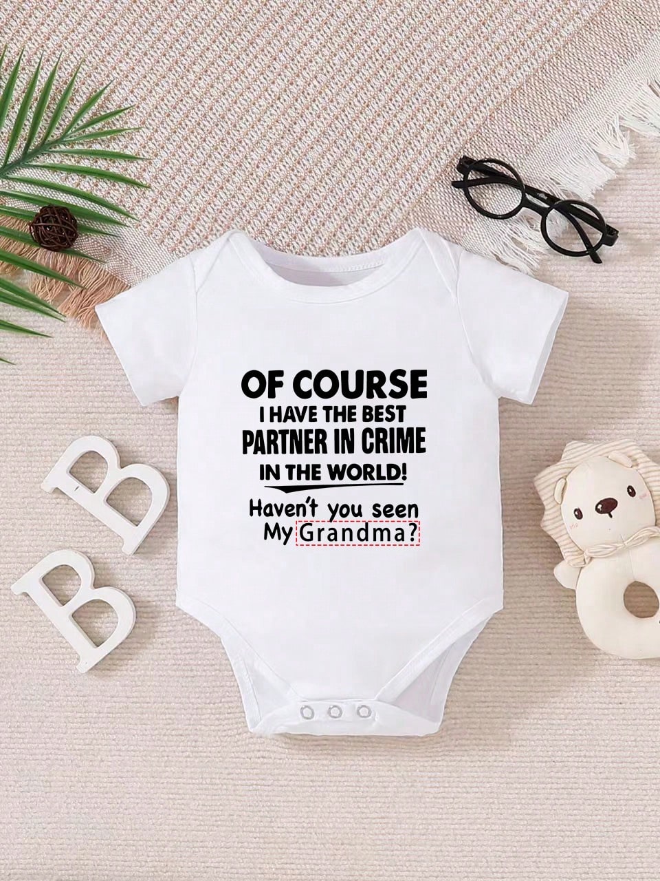 [Customized] Customized Short Sleeve Bodysuit With Name, Personalized Text, Round Neck Short Sleeve Baby Girl Casual Jumpsuit For Toddlers, Machine Washable