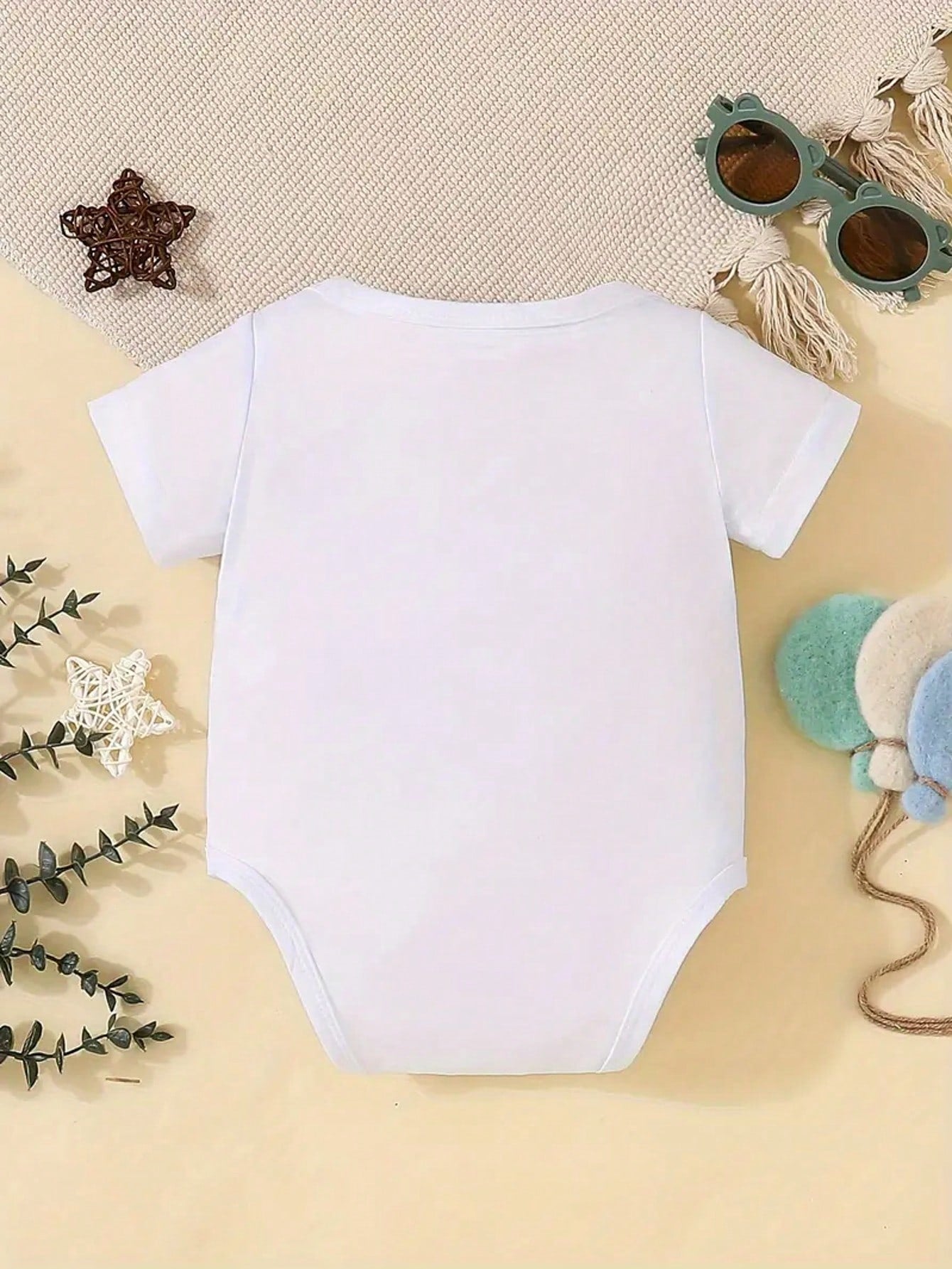 [Customized] Customized Short Sleeve Bodysuit With Name, Personalized Text, Round Neck Short Sleeve Baby Girl Casual Jumpsuit For Toddlers, Machine Washable