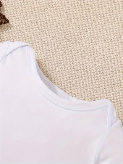 [Customized] Customized Short Sleeve Bodysuit With Name, Personalized Text, Round Neck Short Sleeve Baby Girl Casual Jumpsuit For Toddlers, Machine Washable