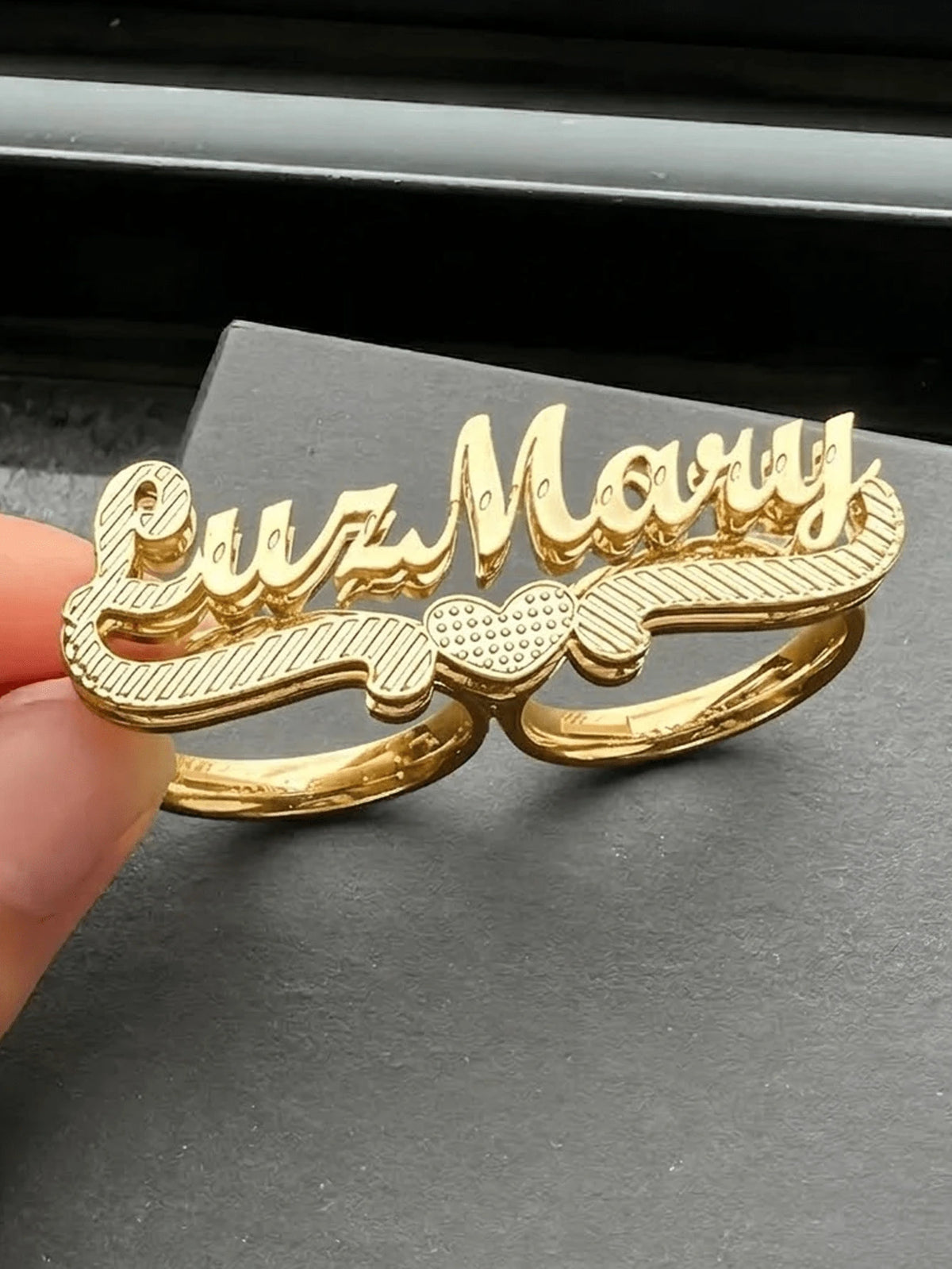 Customized Double-Layer Gold Plated Name Ring, Dual-Tone Ring, Personalized Gift, Double Finger Ring, Name Plate Ring, Personalized Name Ring, Women's Double Finger Gold Ring, Adjustable Name Ring, Su