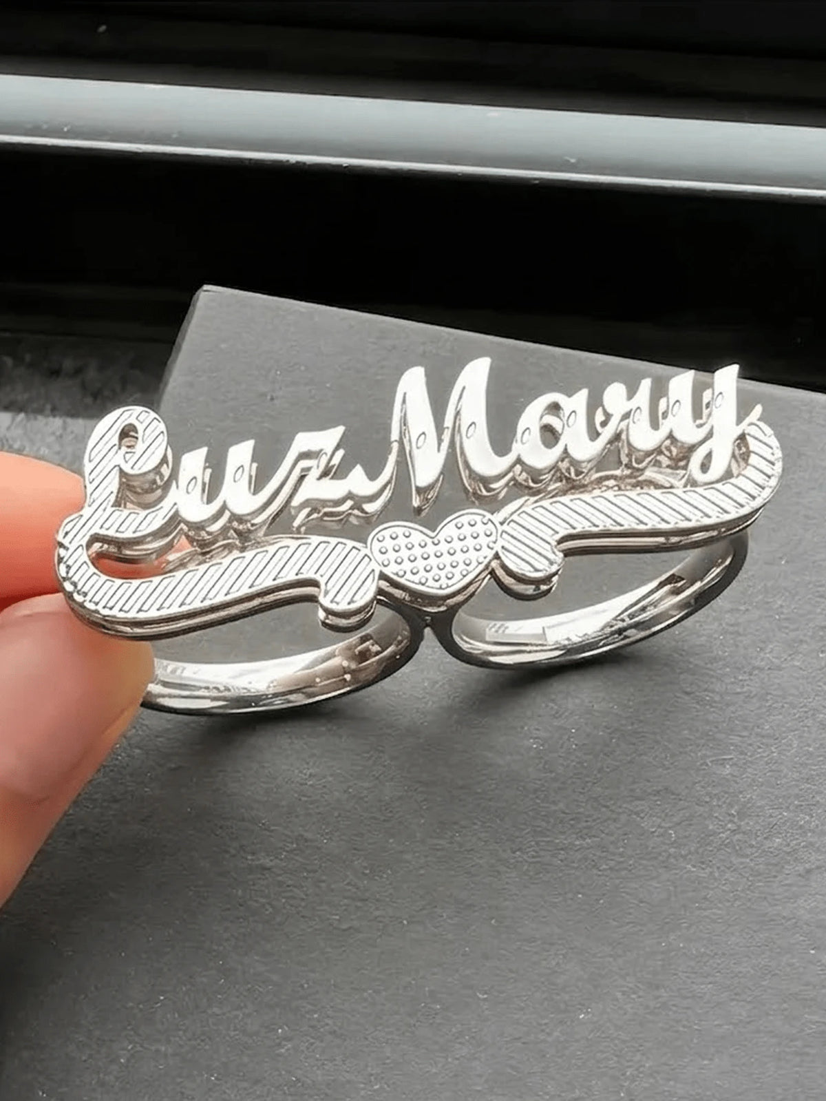 Customized Double-Layer Gold Plated Name Ring, Dual-Tone Ring, Personalized Gift, Double Finger Ring, Name Plate Ring, Personalized Name Ring, Women's Double Finger Gold Ring, Adjustable Name Ring, Su