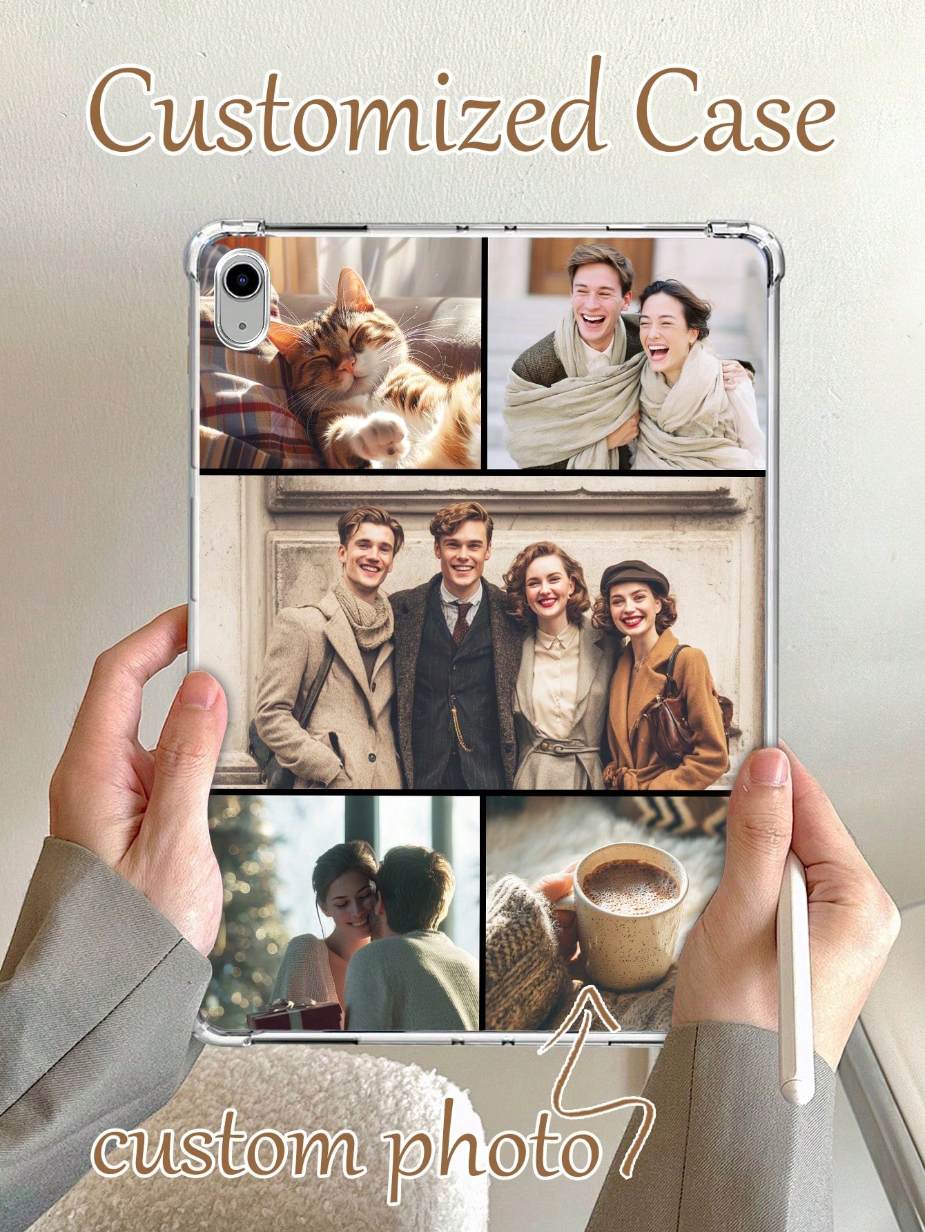 Customized Full Family Portrait, Friends, Couples, Parents Photo Pattern Soft Silicone Material With Anti-Drop Corner Air Cushion Tablet Protective Case Suitable For IPad Pro 13, Air 13 And Other Mode