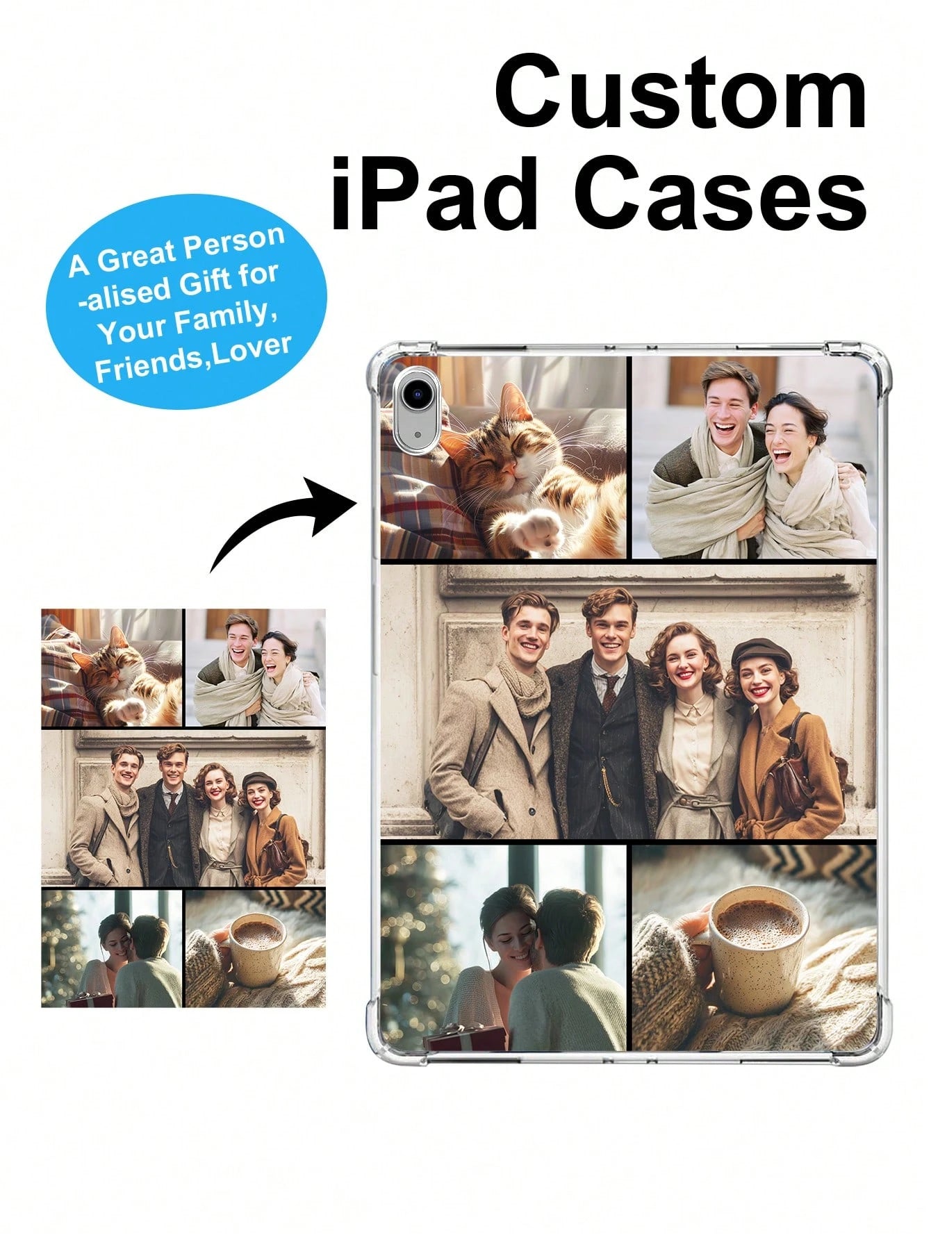 Customized Full Family Portrait, Friends, Couples, Parents Photo Pattern Soft Silicone Material With Anti-Drop Corner Air Cushion Tablet Protective Case Suitable For IPad Pro 13, Air 13 And Other Mode