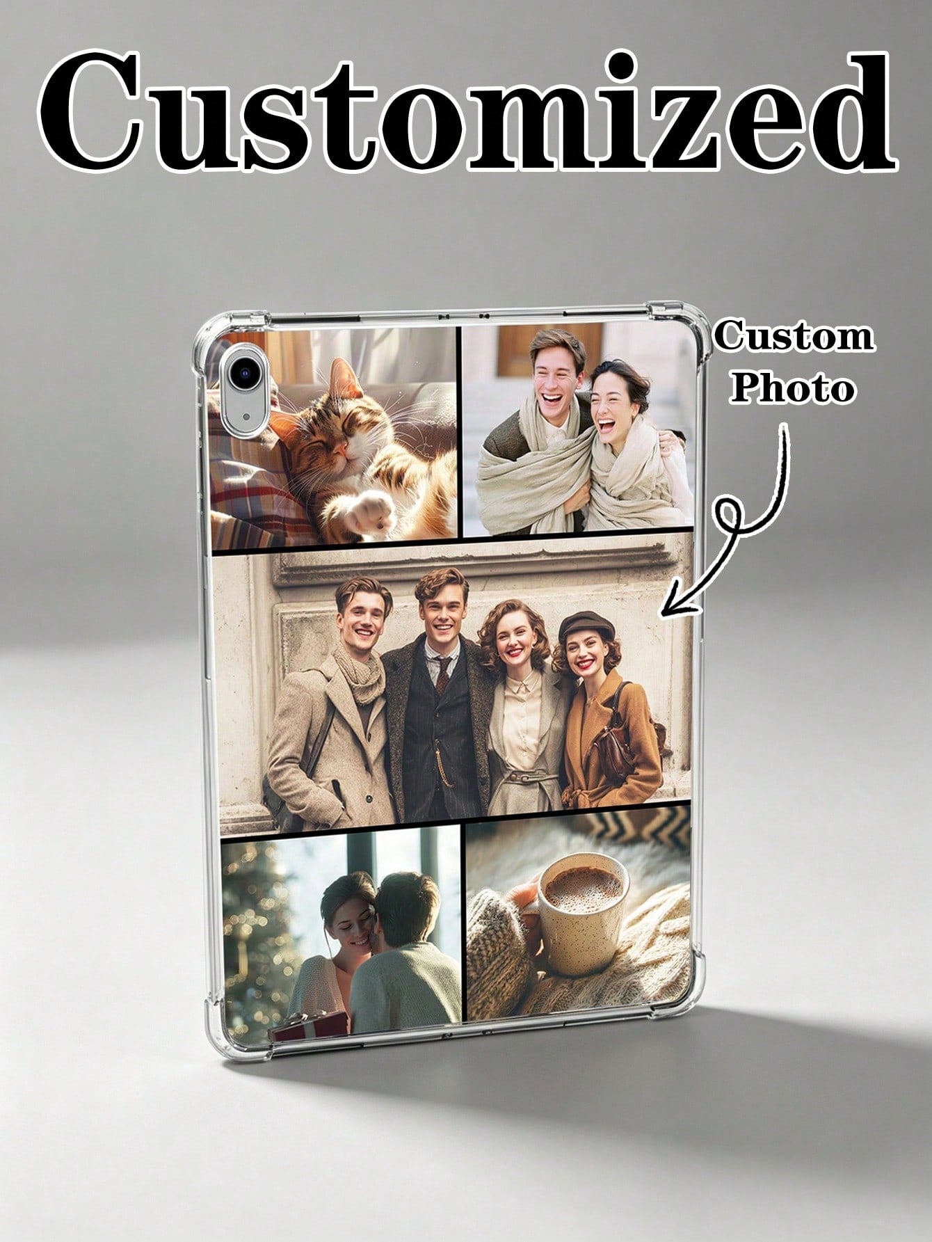 Customized Full Family Portrait, Friends, Couples, Parents Photo Pattern Soft Silicone Material With Anti-Drop Corner Air Cushion Tablet Protective Case Suitable For IPad Pro 13, Air 13 And Other Mode