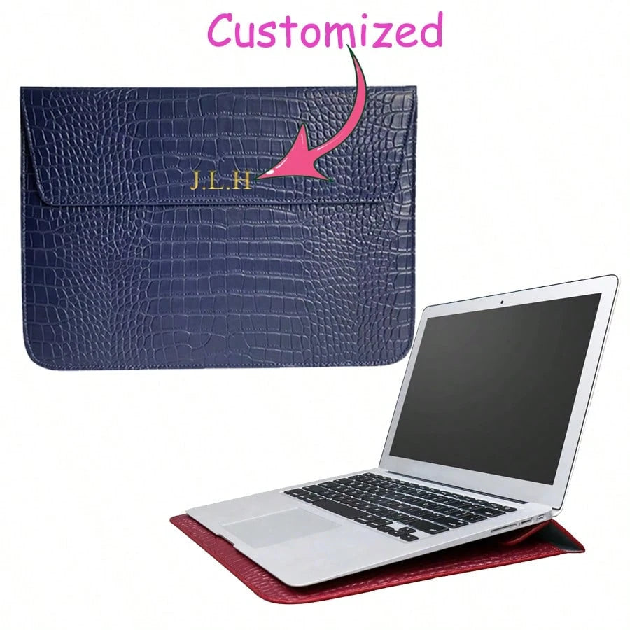 Customized Initial Letters Crocodile Pattern PU Leather Men Laptop Sleeve Bag Compatible With MacBook Air 13 Case 13.3 15.4 Pro Retina Personalized Women Sleeve Envelope PU Leather Laptop Sleeve Pouch