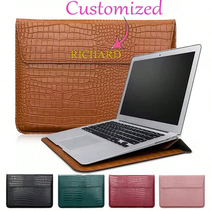 Customized Initial Letters Crocodile Pattern PU Leather Men Laptop Sleeve Bag Compatible With MacBook Air 13 Case 13.3 15.4 Pro Retina Personalized Women Sleeve Envelope PU Leather Laptop Sleeve Pouch