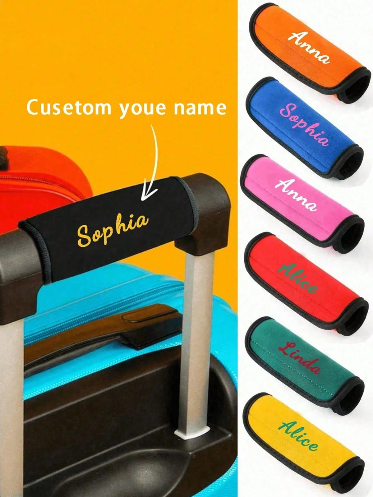 Customized Luggage Cover, Customizable Text Luggage Protector, Luggage Accessory, 14x15cm, Orange/Red/Blue/Yellow/Rose Red/Black/Green, Luggage Wrap, Mother's Day Gift, Easter Gift, Christmas Gift