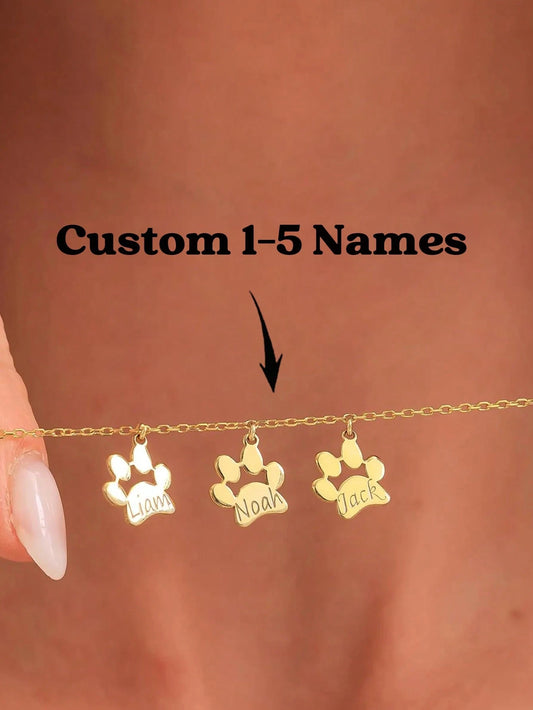 Customized Paw Print Name Necklace For Dog Lovers, 14K Gold And Pure Silver Pet Memorial Necklace, Personalized Paw Print Jewelry For Men And Women