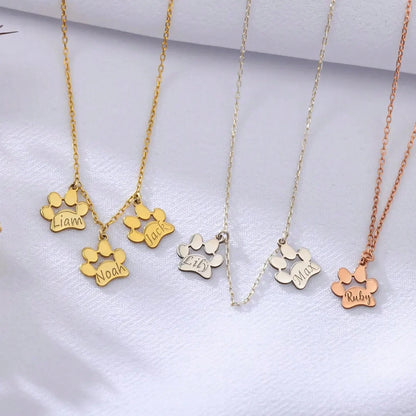 Customized Paw Print Name Necklace For Dog Lovers, 14K Gold And Pure Silver Pet Memorial Necklace, Personalized Paw Print Jewelry For Men And Women