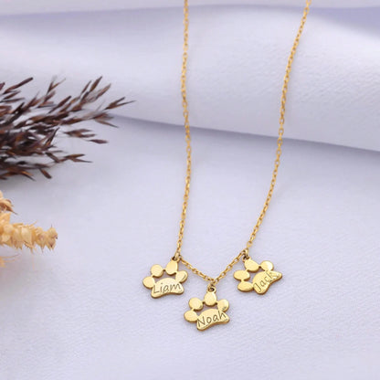 Customized Paw Print Name Necklace For Dog Lovers, 14K Gold And Pure Silver Pet Memorial Necklace, Personalized Paw Print Jewelry For Men And Women