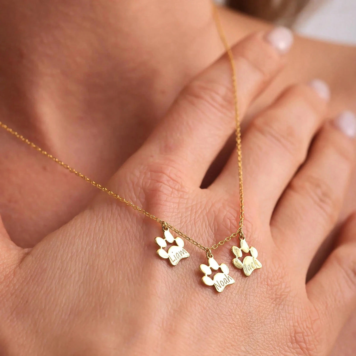 Customized Paw Print Name Necklace For Dog Lovers, 14K Gold And Pure Silver Pet Memorial Necklace, Personalized Paw Print Jewelry For Men And Women