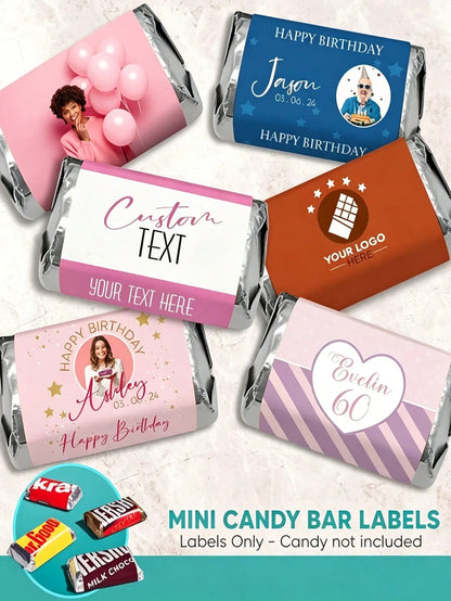 Customized Personalized Mini Candy Stickers, Stickers Only. Mini Candy Stickers, Customized Label Packaging. Exquisite Mini Candy Chocolate. Social Event Giveaways. Birthday Gifts. Mini Chocolate, Min