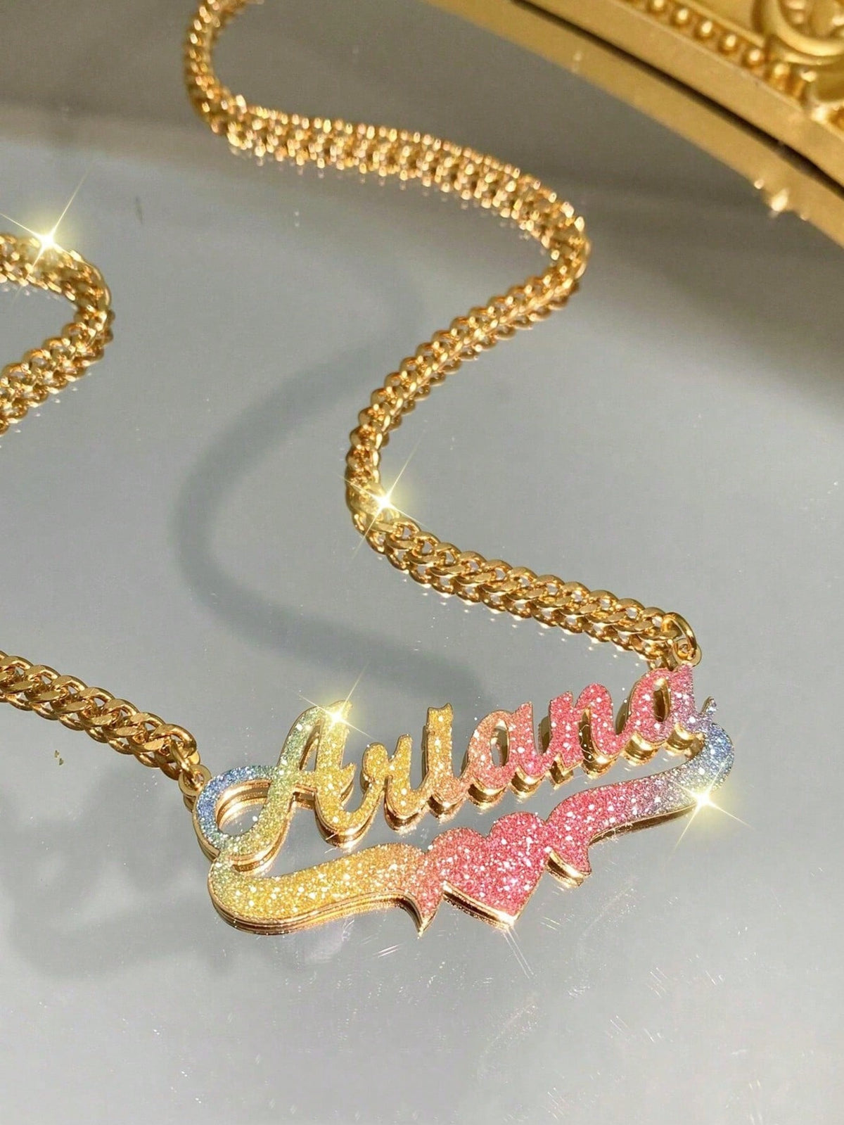 Customized Rhinestone Name Earrings &Necklace Set,Customized Bamboo Hoop Earrings, Personalized Jewelry Set,Pink Sandblasted,Ideal For Valentine's Day