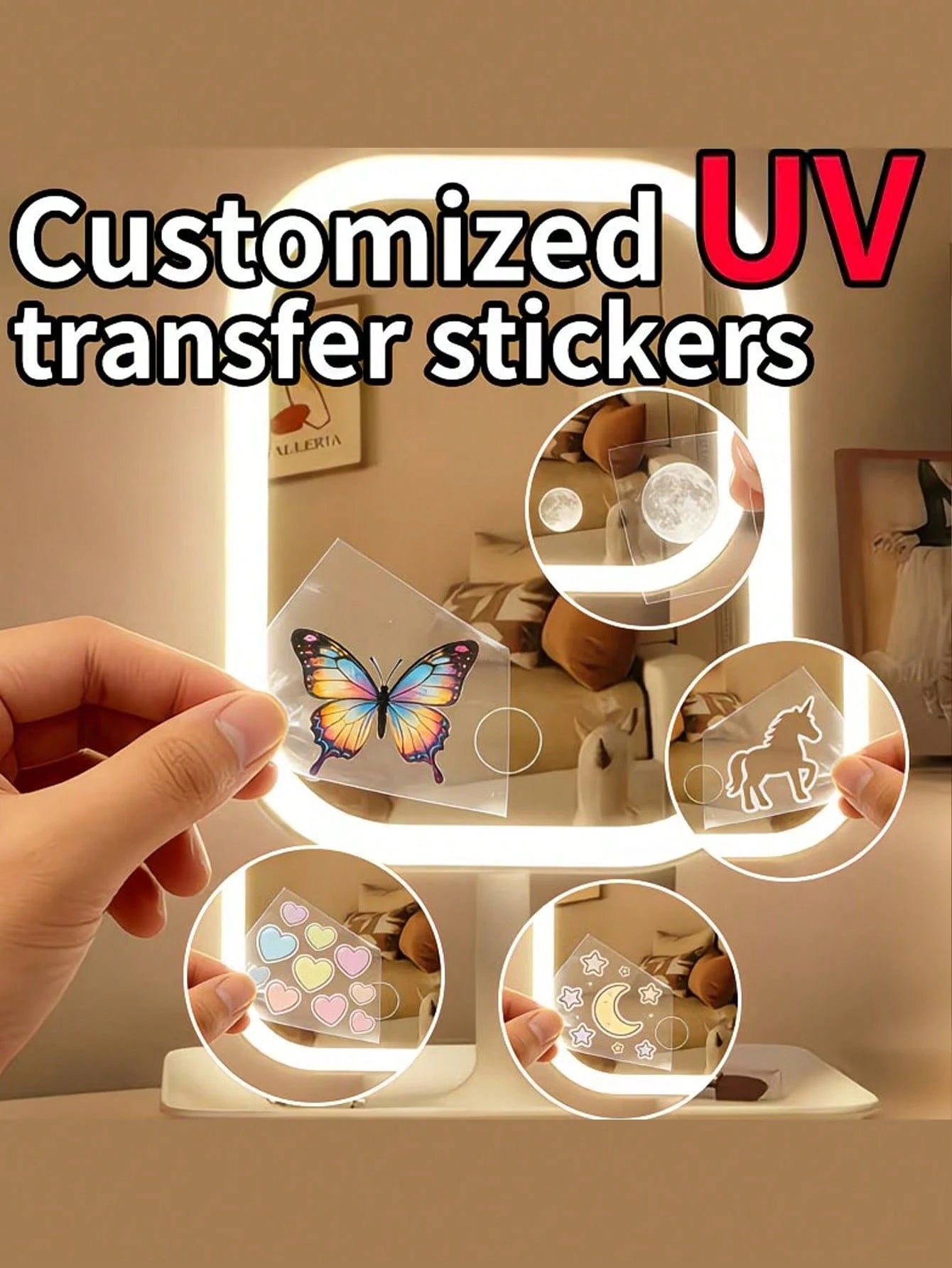 Customized UV Transfer Stickers, Includes Custom Logo, Text And Patterns, Crystal Transfer Decals Suitable For Metal Plates, Glass Cups, Wireless Earphones, Phone Cases, Computers And Storage Boxes, E