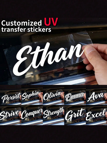 Customized UV Transfer Stickers, Includes Custom Logo, Text And Patterns, Crystal Transfer Decals Suitable For Metal Plates, Glass Cups, Wireless Earphones, Phone Cases, Computers And Storage Boxes, E