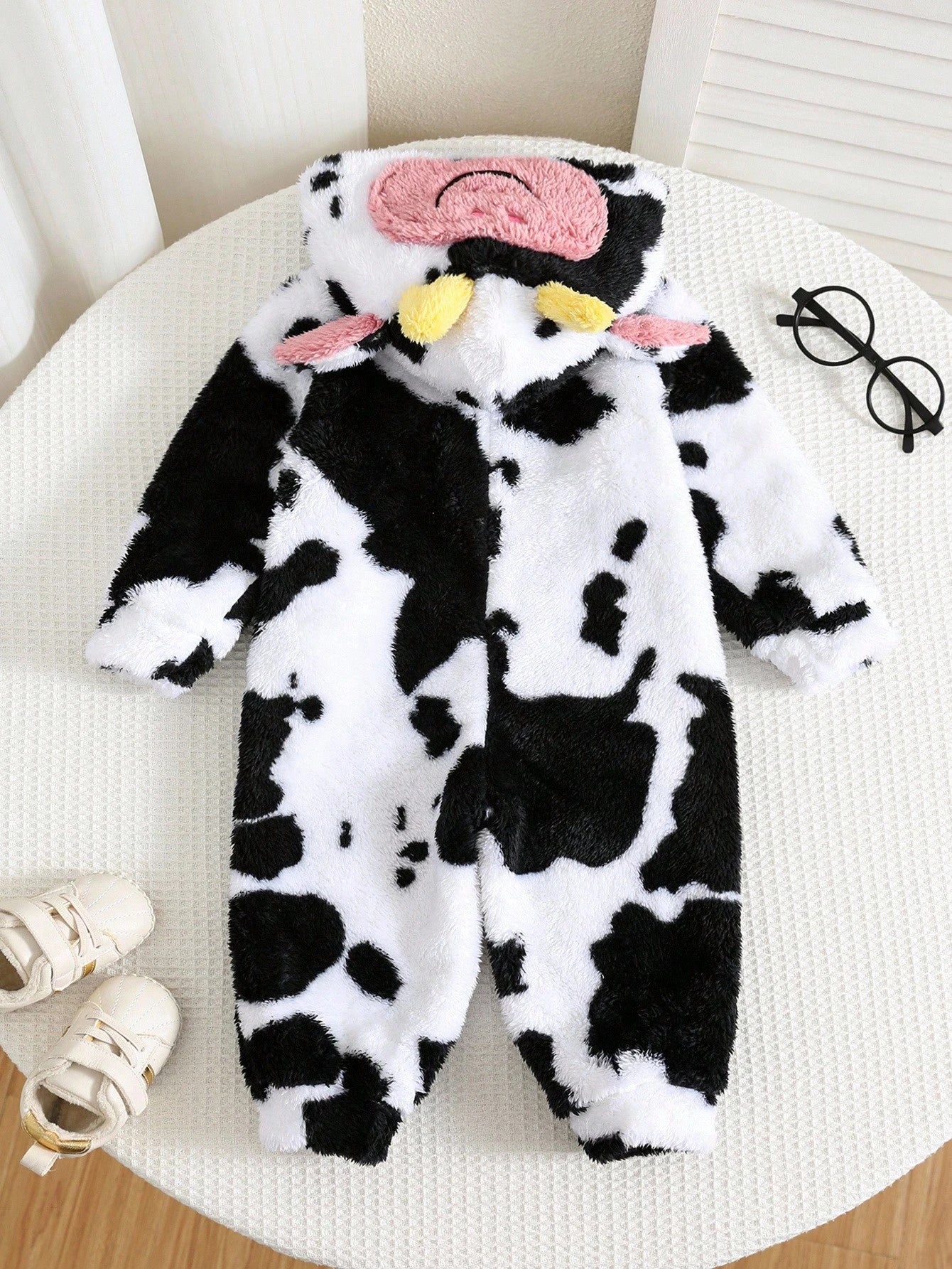 Cute Baby Boys Cow Outfit Set,Black And White Thermal Lined Hooded Winter Jumpsuit,Autumn Farm Newborn Clothes,Family Matching Western Cow Clothes