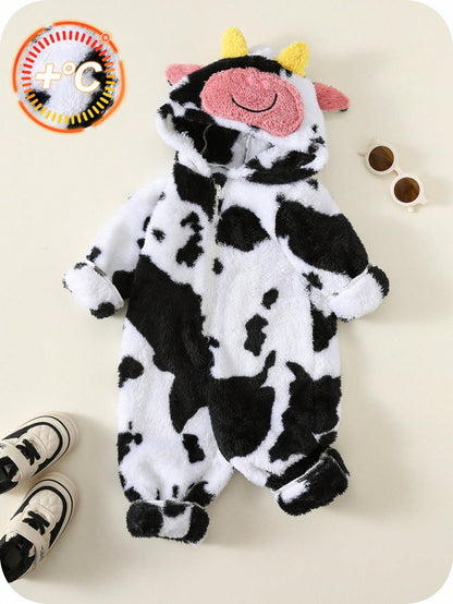 Cute Baby Boys Cow Outfit Set,Black And White Thermal Lined Hooded Winter Jumpsuit,Autumn Farm Newborn Clothes,Family Matching Western Cow Clothes
