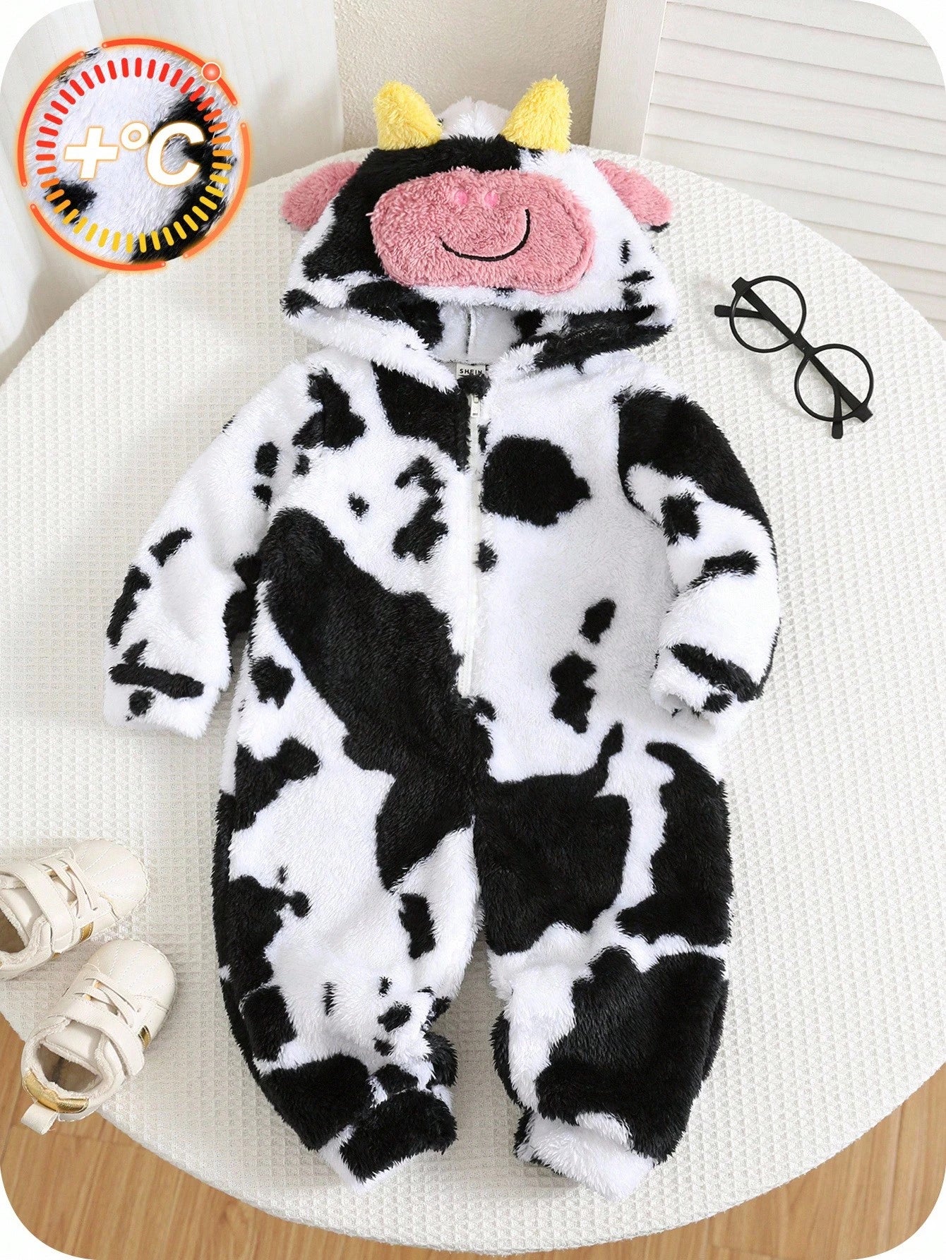 Cute Baby Boys Cow Outfit Set,Black And White Thermal Lined Hooded Winter Jumpsuit,Autumn Farm Newborn Clothes,Family Matching Western Cow Clothes