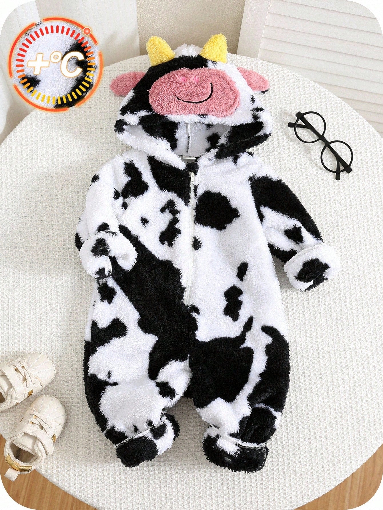 Cute Baby Boys Cow Outfit Set,Black And White Thermal Lined Hooded Winter Jumpsuit,Autumn Farm Newborn Clothes,Family Matching Western Cow Clothes