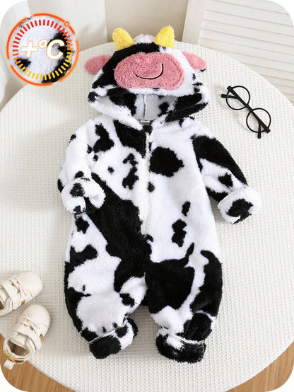 Cute Baby Boys Cow Outfit Set,Black And White Thermal Lined Hooded Winter Jumpsuit,Autumn Farm Newborn Clothes,Family Matching Western Cow Clothes