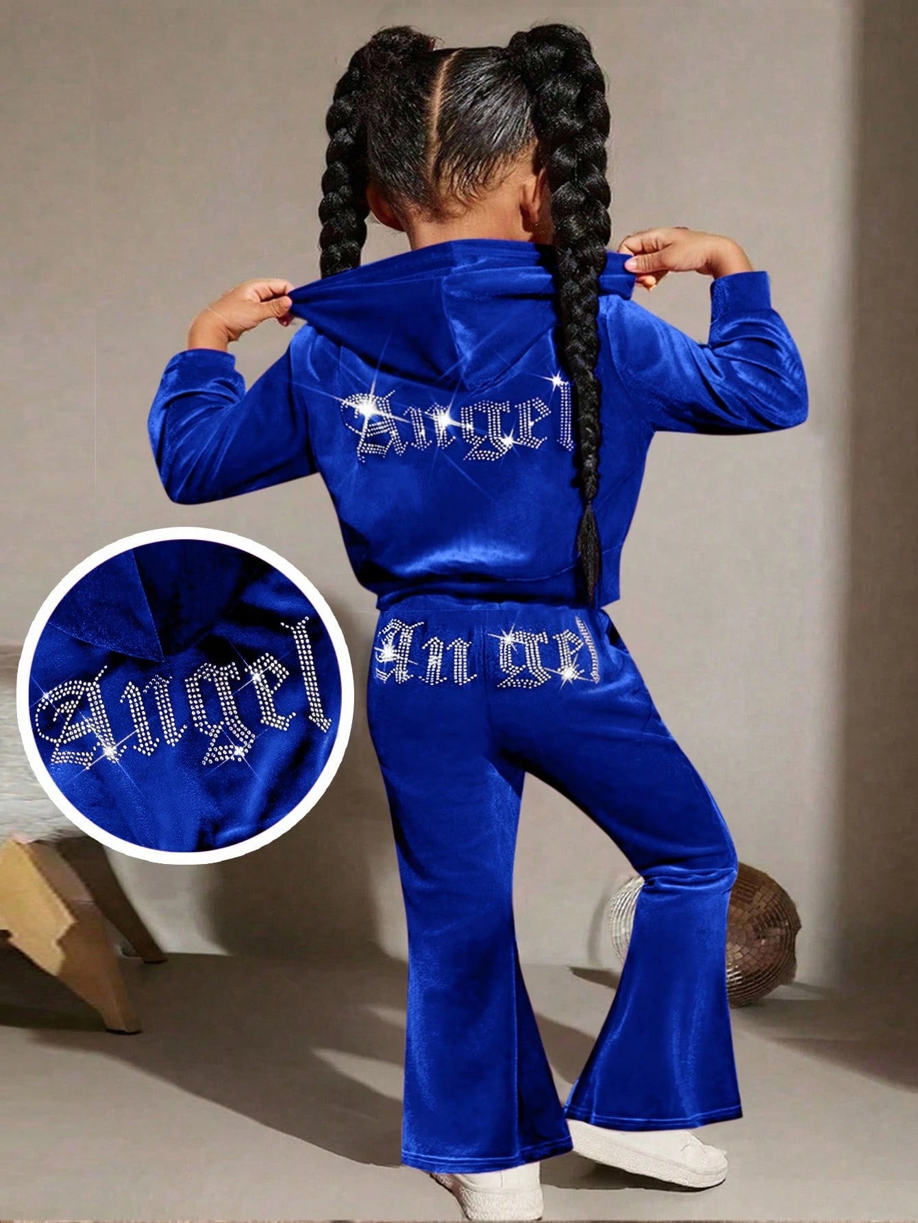 Cute Baby Girl 2Pcs Sets Rhinestone Letter Velvet Hoodie & Flare Pants Outfits,Purple Autumn Birthday Toddler Two Piece Winter Clothing Sportswear