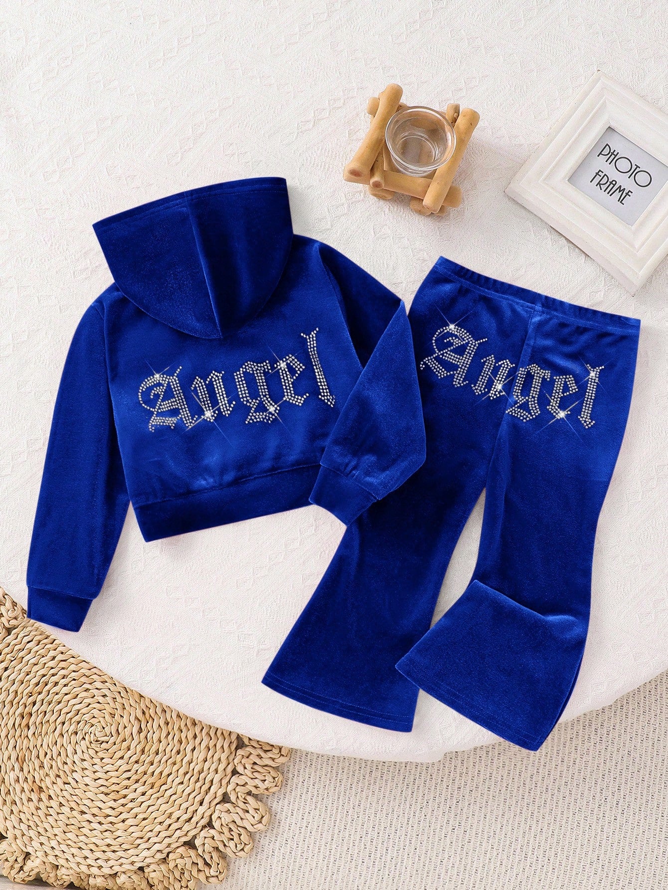 Cute Baby Girl 2Pcs Sets Rhinestone Letter Velvet Hoodie & Flare Pants Outfits,Purple Autumn Birthday Toddler Two Piece Winter Clothing Sportswear
