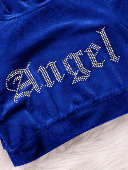 Cute Baby Girl 2Pcs Sets Rhinestone Letter Velvet Hoodie & Flare Pants Outfits,Purple Autumn Birthday Toddler Two Piece Winter Clothing Sportswear
