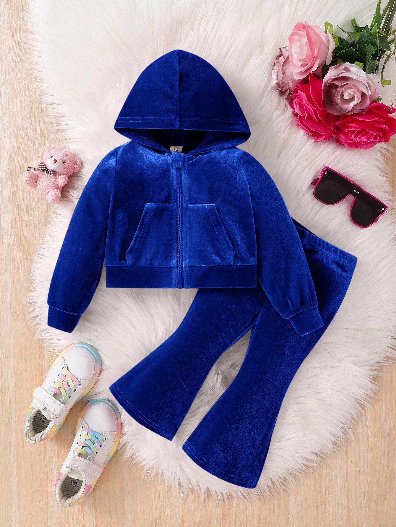 Cute Baby Girl 2Pcs Sets Rhinestone Letter Velvet Hoodie & Flare Pants Outfits,Purple Autumn Birthday Toddler Two Piece Winter Clothing Sportswear