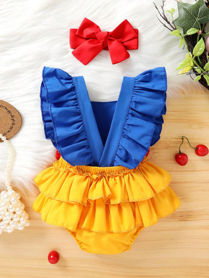 Cute Baby Girls Soft & Cozy Fashionable Crown & Letter Print Bow Decor One-Piece Dress With Headband, Casual Party Vacation Outfit, Spring/Summer