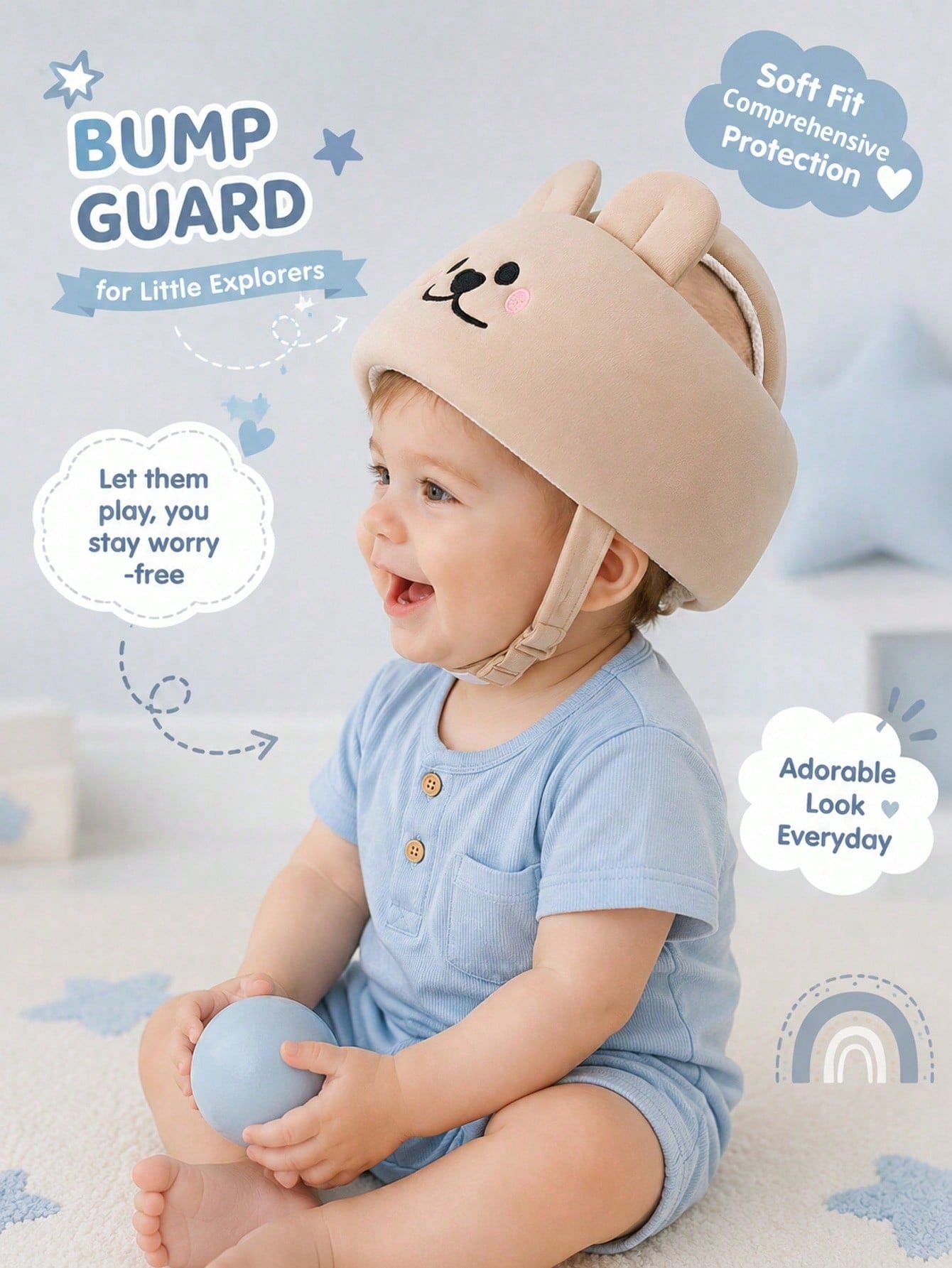 Cute Bear Anti-Fall Baby Walking Hat, Anti-Collision Protective Headgear For Babies, Toddlers & Children Walkers, Suitable For Babies Aged 10-36 Months