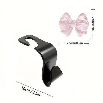 Cute Bow-Knot Car Headrest Hook, Adorable Car Interior Decor, Front Seat Headrest Hanger, Car Seat Hook Accessories, Rear Seat Headrest Hook, Universal Car Interior Accessories