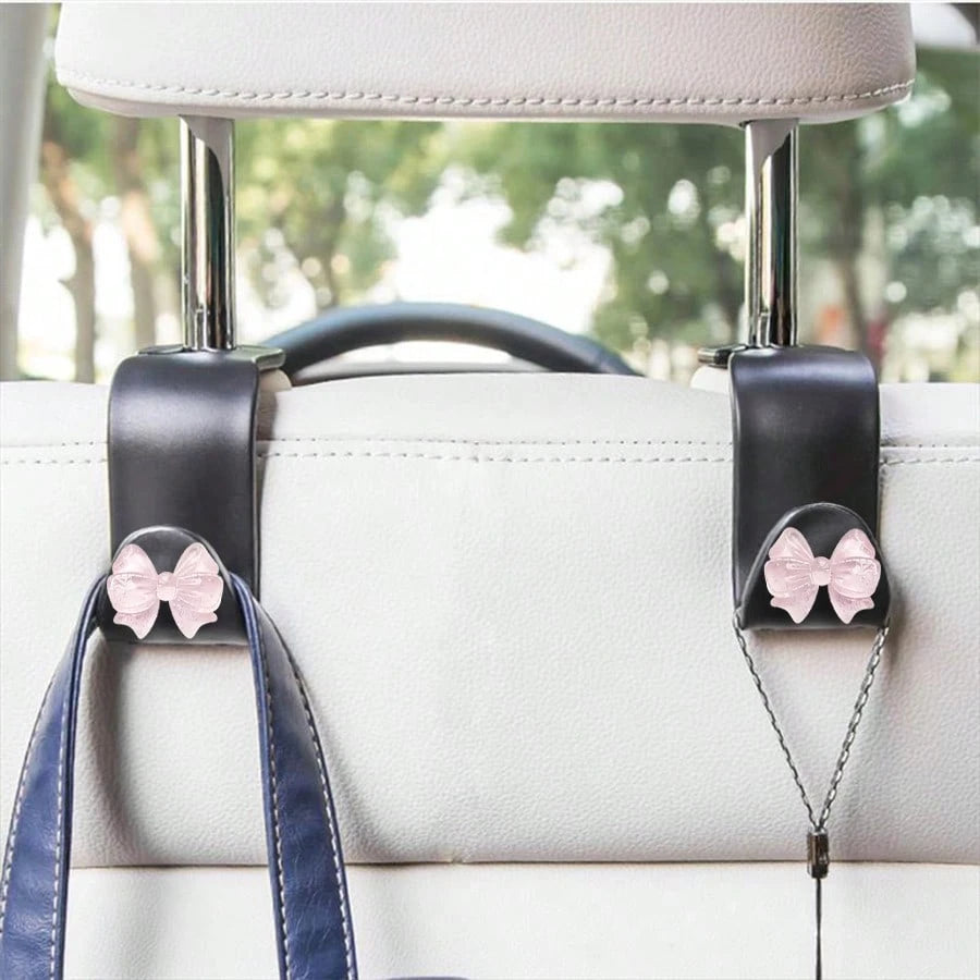 Cute Bow-Knot Car Headrest Hook, Adorable Car Interior Decor, Front Seat Headrest Hanger, Car Seat Hook Accessories, Rear Seat Headrest Hook, Universal Car Interior Accessories